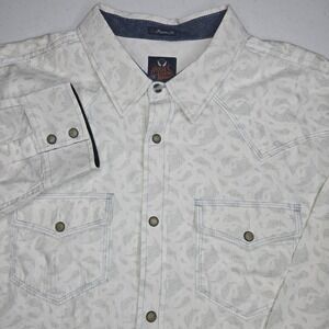 MOONSHINE Spirit Men's XL Long Sleeve White Paisley Shirt Western Pearl Snap